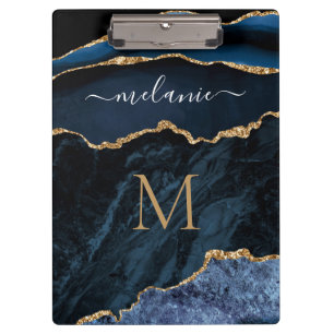 Individuelle Name und Letter aus blauem Gold-Marmo Klemmbrett