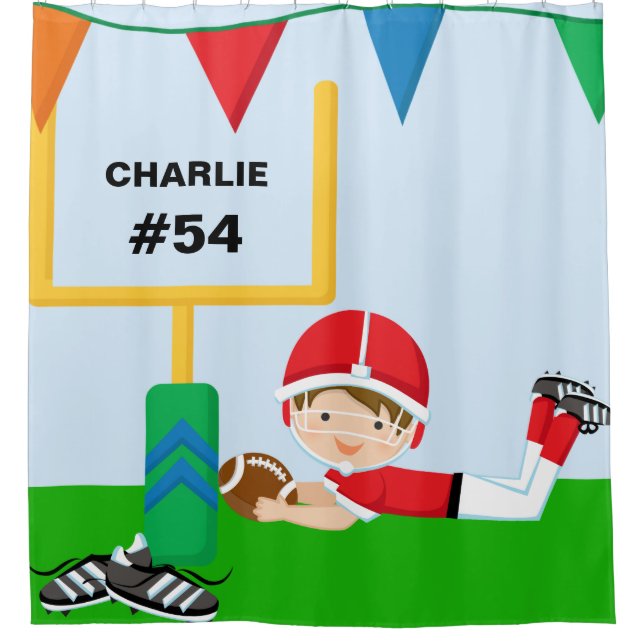 Individuelle Name und Nummer Red Football Player Duschvorhang (Vorderseite)