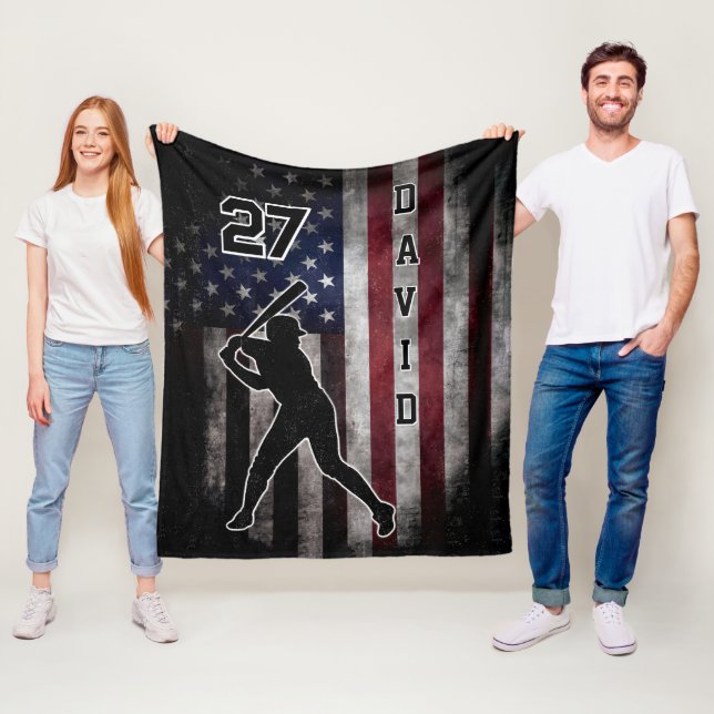 Individuelle Name- und Nummernbaseball-USA-Flag ge Fleecedecke (Beispiel)