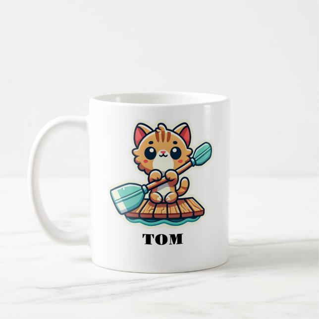 Individuelle Name und personalisierte Ruderkatze n Kaffeetasse (Links)