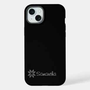 Individuelle Name und Poinsettia Kunst, Schwarz iPhone 15 Plus Hülle
