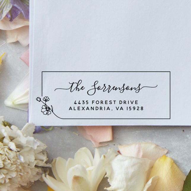 Individuelle Name und Rücksendeadresse von Blumenl Gummistempel (Rubber Stamp Mock-up)