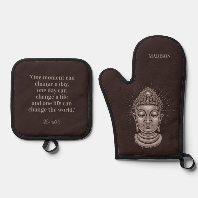Individuelle Name und Text Buddha Zitat Ofenhandschuh & Topflappen-Set (Vorderseite)