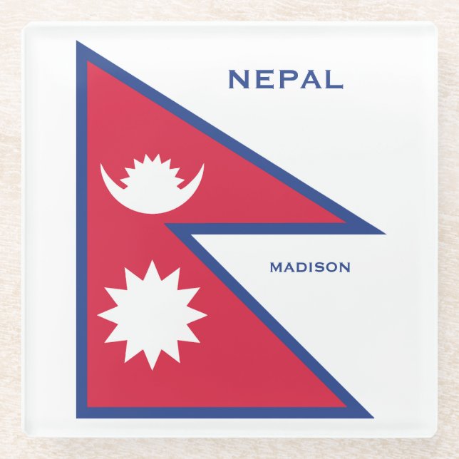 Individuelle Name- und Text-Nepal-Flagge Glasuntersetzer (Vorderseite)