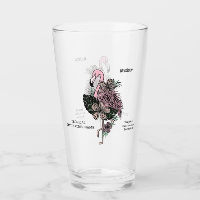Individuelle Name und Text rosa Flamingo Glas (Vorderseite)