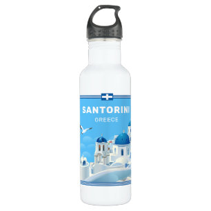 Individuelle Name und Text Santorini Griechenland Edelstahlflasche