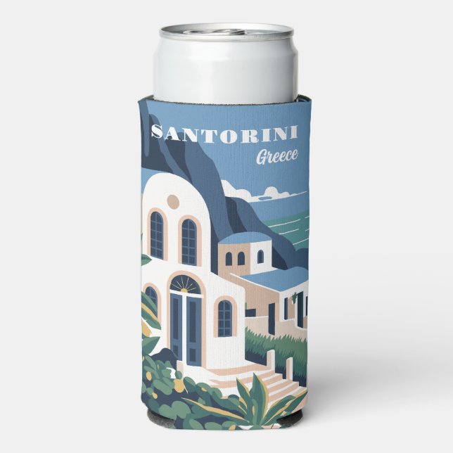Individuelle Name und Text Santorini Griechenland Selters Dosenkühler (Seltzer Rückseite)