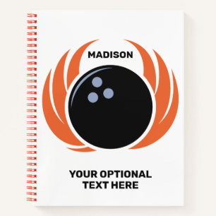 Individuelle Name- und Textbowling mit Flammen Notizbuch
