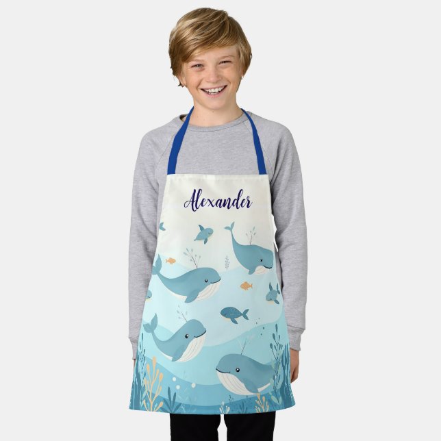 Individuelle Name unter dem Meer Wale & Fische Kin Schürze (Getragen)