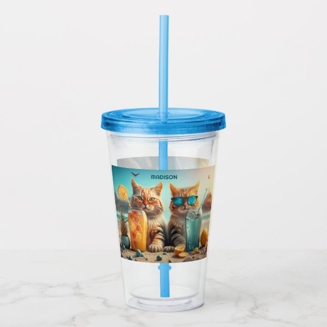Individuelle Name Urlaub Katzen Acryltrinkbecher (Vorderseite)