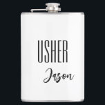 Individuelle Name Usher Flask Flachmann<br><div class="desc">Die Flasche für den Benutzer wird in Weiß mit schwarzem Text angezeigt und hat einen Beispielnamen. Passen Sie dieses Element an, und ändern Sie den Beispielnamen in Ihren</div>
