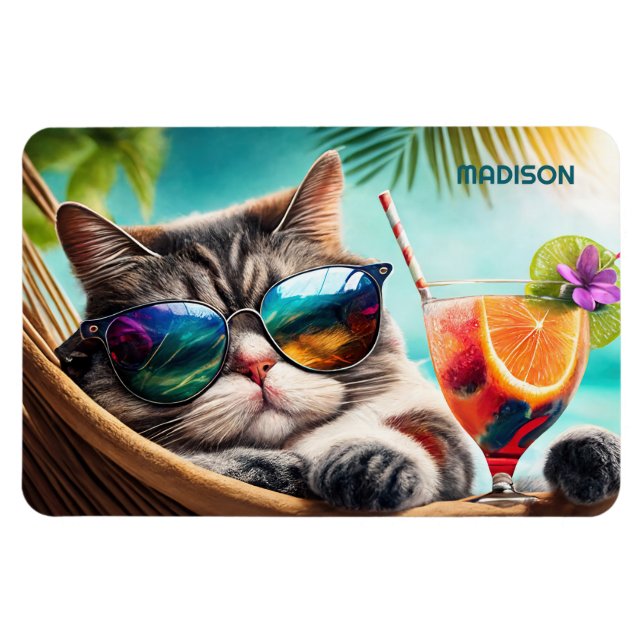 Individuelle Name Vacation Cat Magnet (Horizontal)