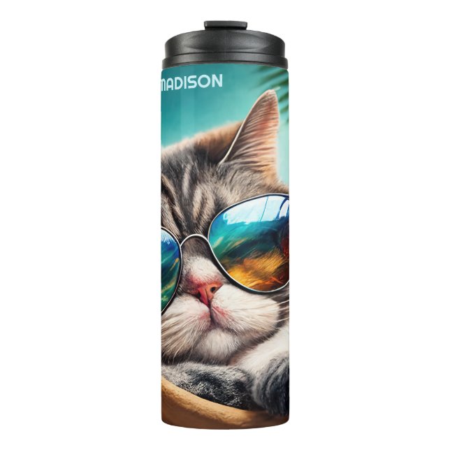 Individuelle Name Vacation Cat Thermosbecher (Vorderseite)