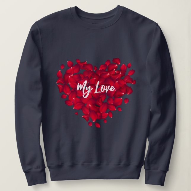Individuelle Name Valentine Heart Shaped Rose Navy Sweatshirt (Design vorne)