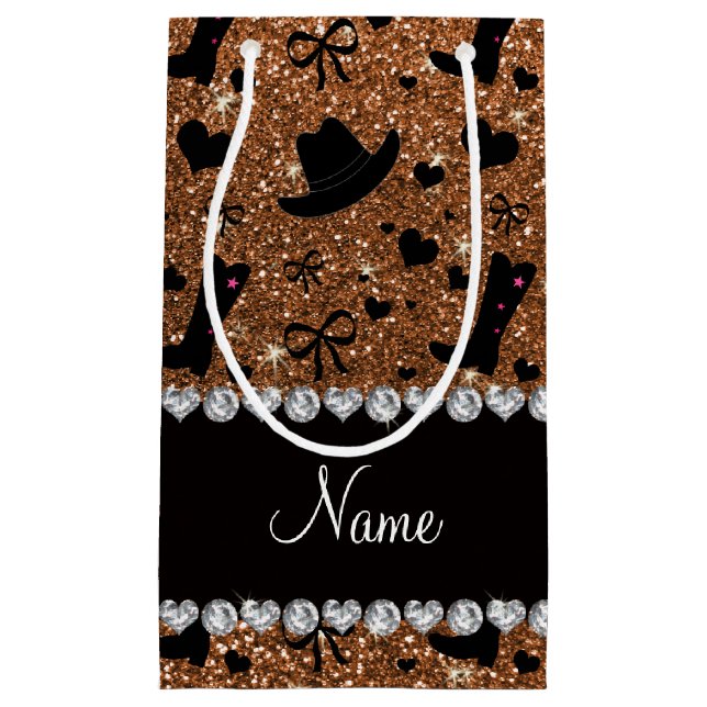 Individuelle Name verbrannte Gold-Glitzer-Cowboyst Kleine Geschenktüte (Vorderseite)