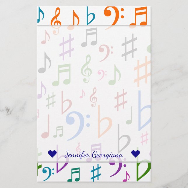 Individuelle Name; Viele farbige Musiknote und Sym Briefpapier (Vorderseite)