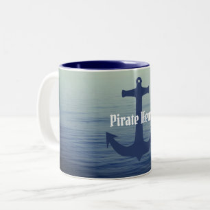 individuelle Name Vintag Boat Anchor Navy Blue Pir Zweifarbige Tasse