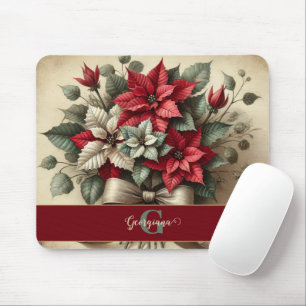 Individuelle Name Vintag Watercolor Poinsettia Bou Mousepad