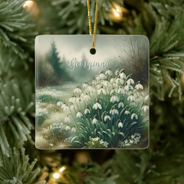 Individuelle Name Vintage Wasserfarben Keramikornament (Baum)