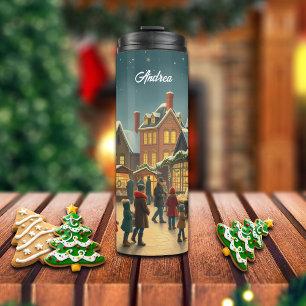 Individuelle Name Vintage Weihnachtsvorstellung Thermosbecher