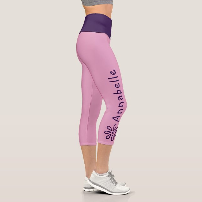 Individuelle Name - Violett Blume Doodle - Solid r Capri Leggings (Rechts)