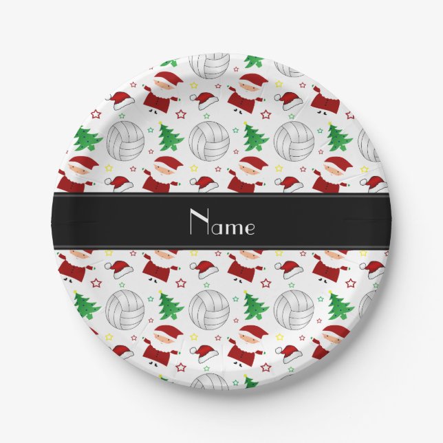 Individuelle Name-Volleyball-Weihnachtsmuster Pappteller (Vorderseite)