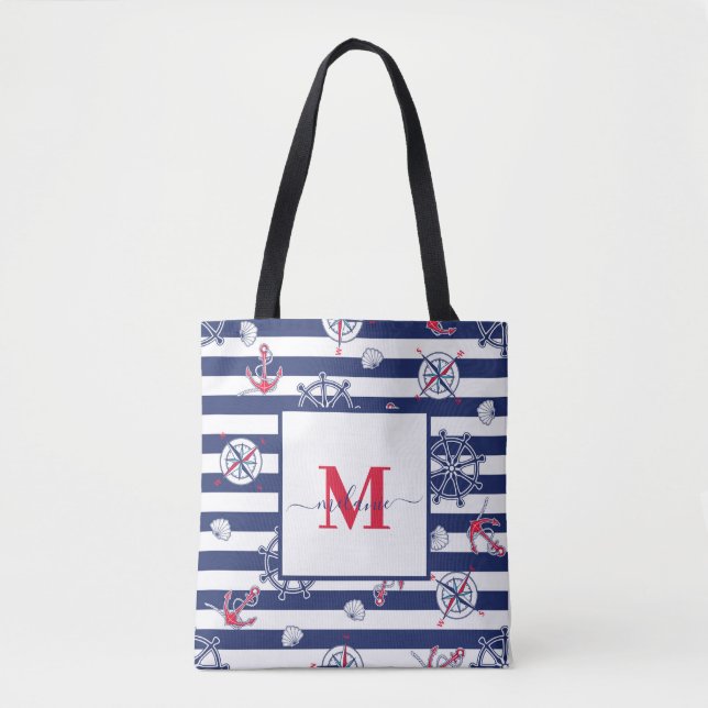 Individuelle Name von Marineblau und Weißfisch Tasche (Vorderseite)