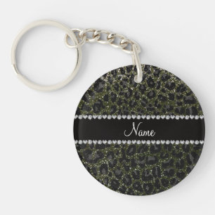 Individuelle Name Wald grün Glitzer Leopard Druck Schlüsselanhänger