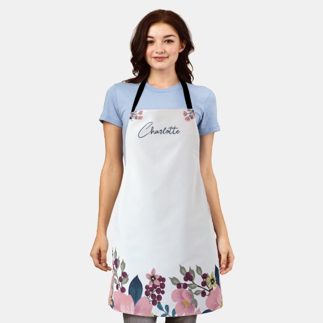 Individuelle Name | Wasserfarbige Blume Boho Styli Schürze (Getragen)