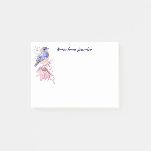 Individuelle Name Watercolor Bluebird Garden Bird  Post-it Klebezettel (Vorderseite)