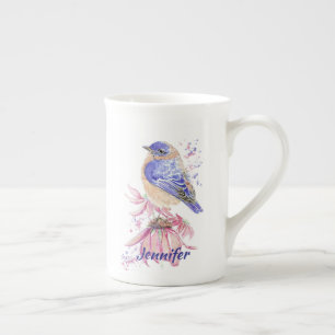 Individuelle Name Watercolor Bluebird Garden Bird Prozellantasse