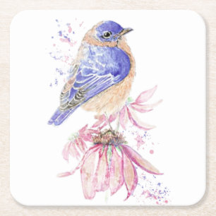 Individuelle Name Watercolor Bluebird Garden Bird Rechteckiger Pappuntersetzer