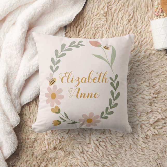 Individuelle Name Watercolor Blumenfrühling Kinder Kissen (Decke)