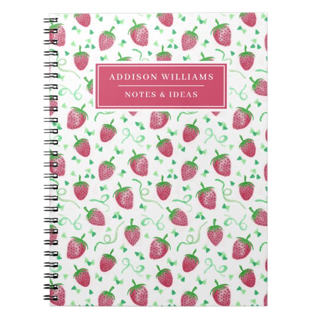 Individuelle Name Watercolor Strawberry Muster Notizblock (Vorderseite)