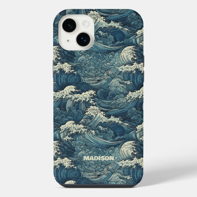 Individuelle Name Waves Muster iPhone 14 Plus Hülle (Rückseite)