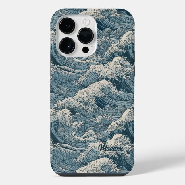 Individuelle Name Waves Muster iPhone 14 Pro Max Hülle (Rückseite)