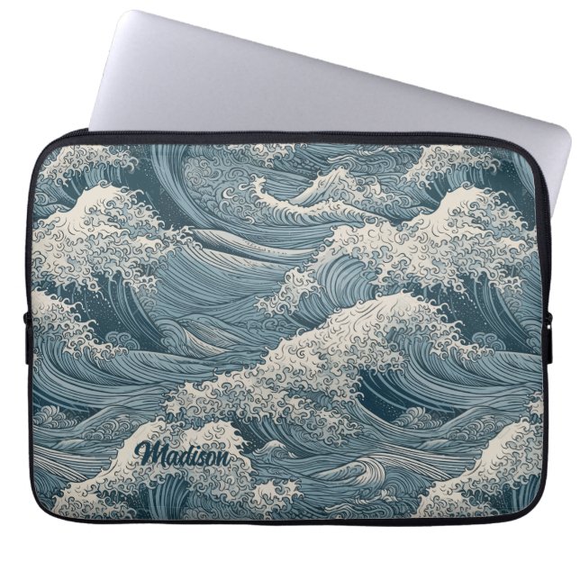 Individuelle Name Waves Muster Laptopschutzhülle (Vorderseite)