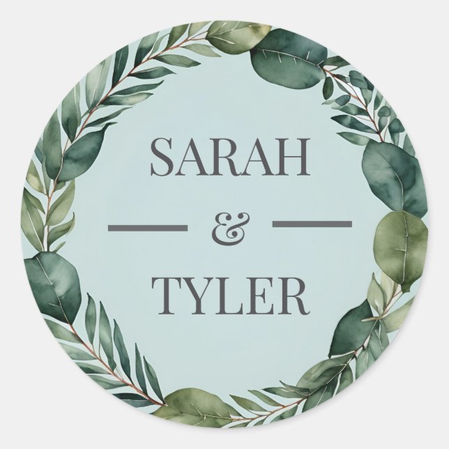 INDIVIDUELLE NAME WEDING EUCALYPTUS-KREDITAUFklebe Runder Aufkleber (Vorderseite)