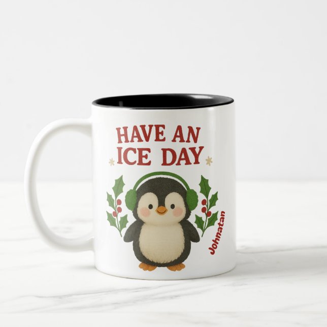 Individuelle Name Weihnachten Pinguin Tasse Haben  (Links)