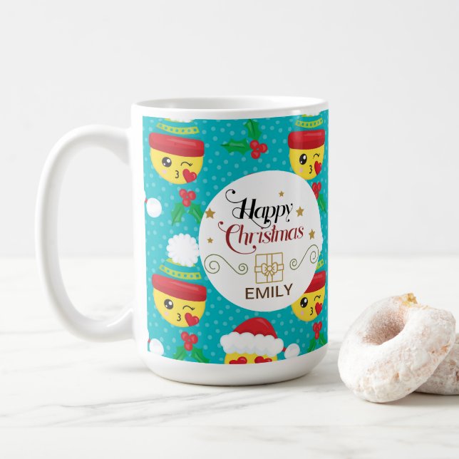 Individuelle Name Weihnachtsgeschenk Tasse - Emoji (Mit Donut)
