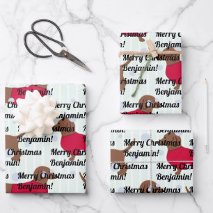 Individuelle Name Weihnachtshund (3 Blätter) Dacke Geschenkpapier Set
