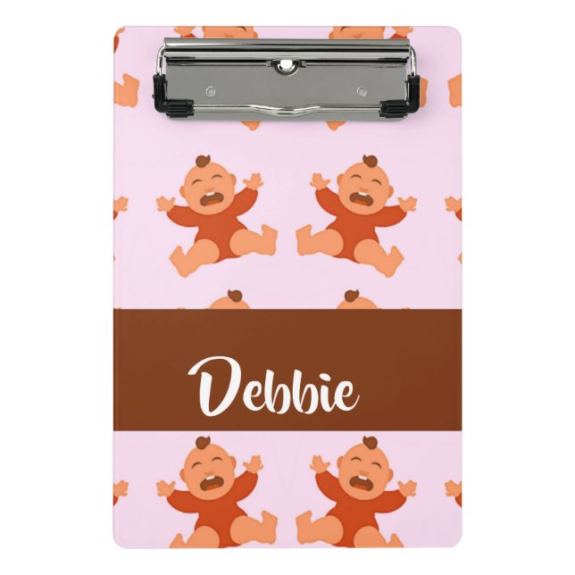 Individuelle Name weint auf rosa Säuglinge Mini Klemmbrett (Vorderseite)