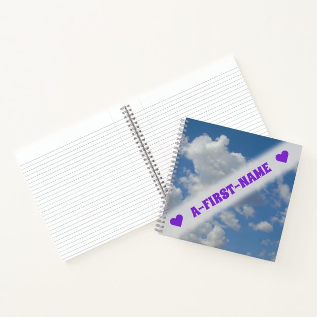 Individuelle Name + Weiß/Graue Wolken und Blauer H Notizbuch (Innenseite)