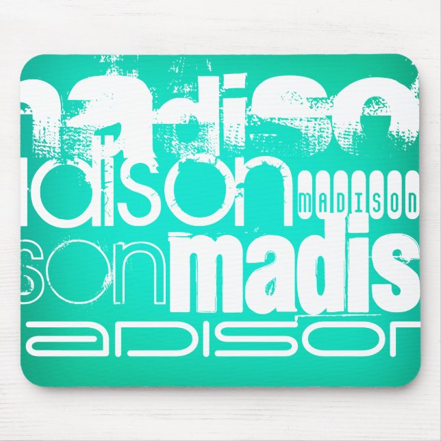 Individuelle Name, Weiß und Neon Aqua Türkis Mousepad (Vorne)