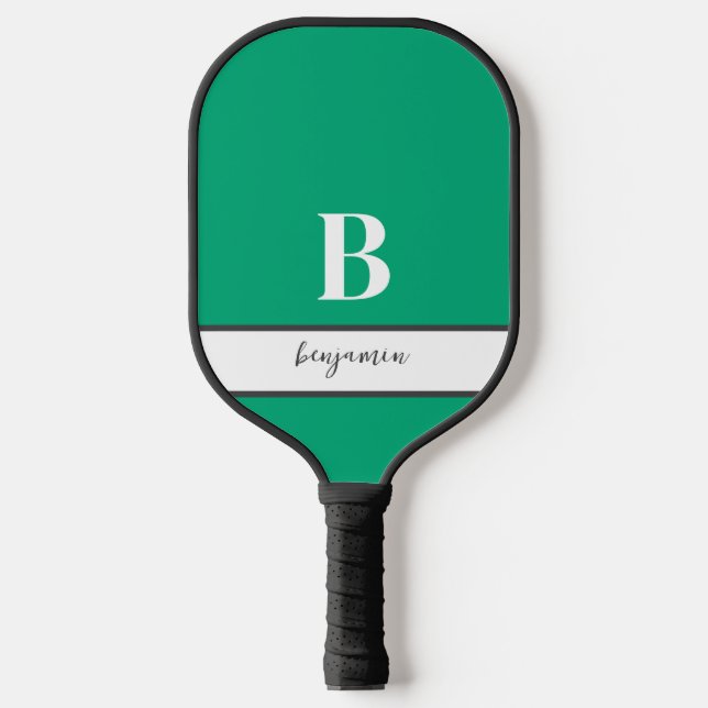 Individuelle Name Weißes Monogramm-Graupaddel Pickleball Schläger (Vorderseite)