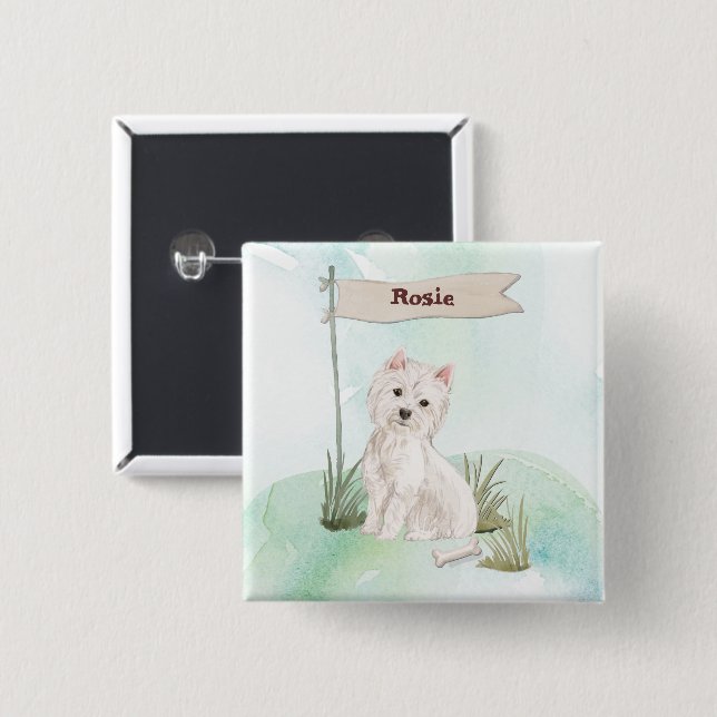 Individuelle Name Westie Pet Dog Button (Vorne & Hinten)