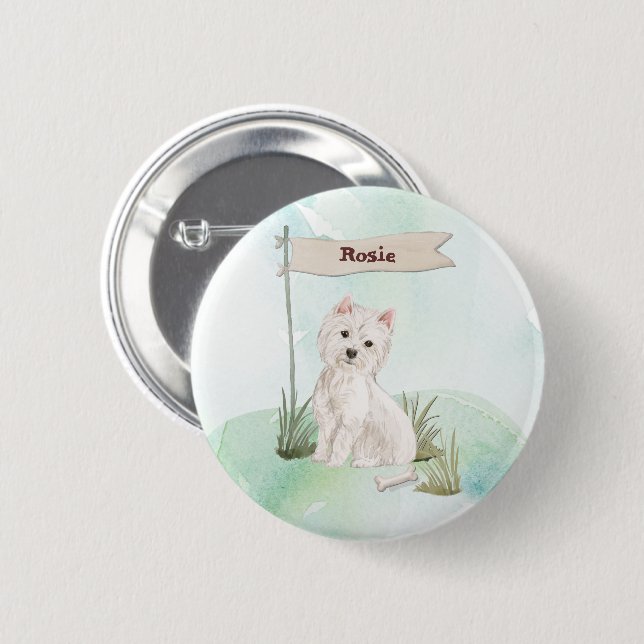 Individuelle Name Westie Pet Dog Button (Vorne & Hinten)
