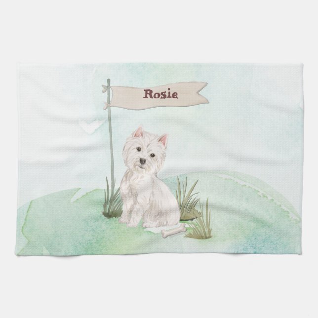 Individuelle Name Westie Pet Dog Geschirrtuch (Horizontal)