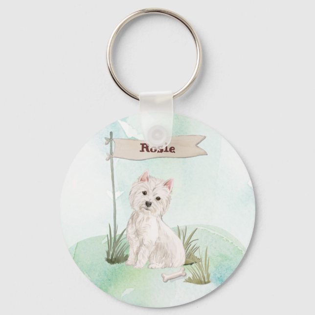 Individuelle Name Westie Pet Dog Schlüsselanhänger (Vorderseite)