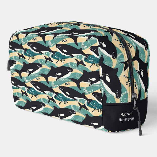 Individuelle Name Whales Pattern Waschbeutel (Rechte Ecke)